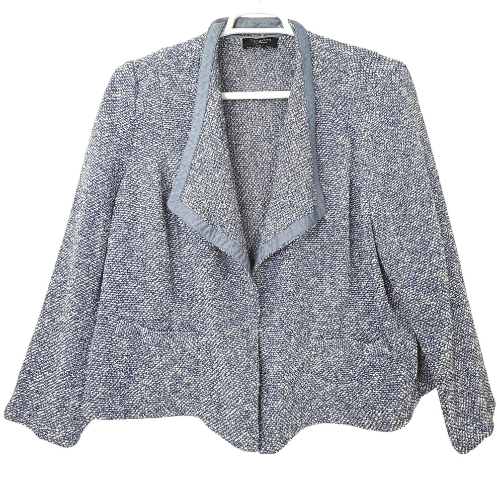 Talbots Tweed Blazer Size 2XP Petites Blue White‎ Draped Open Front Jacket